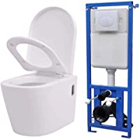 vidaXL Inodoro Colgante Pared Cisterna Oculta Cerámica Blanco Retrete Váter WC